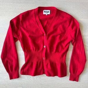 Rouje Paris Peplum Style Cotton Cardigan In Red - Size 38 / Medium